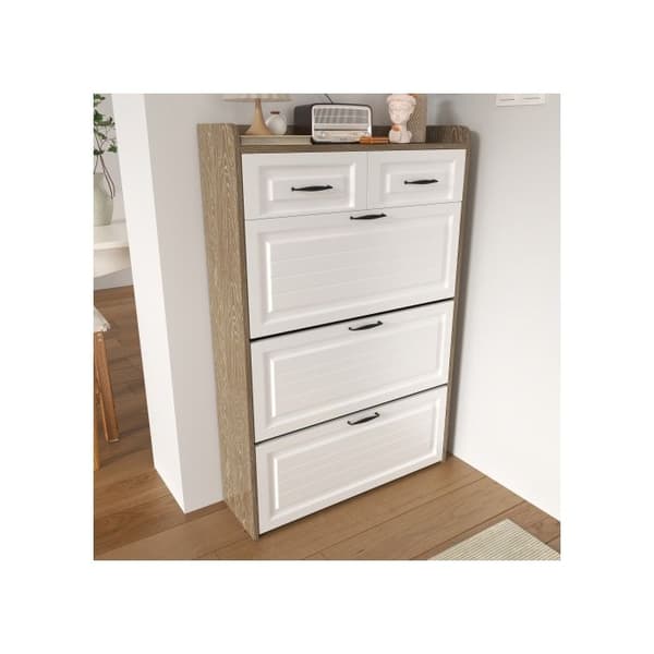 Snurrande skohorn, tre stora fälllock och två lådor, dimensioner: L 80/T 23,5/H 125 cm