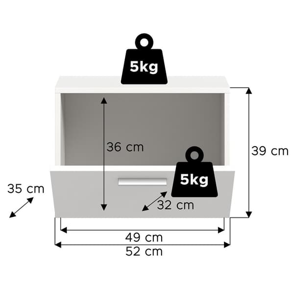 Vaga skoskab væghængt 52x39cm 1 klaplåge hvid.