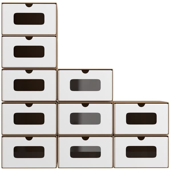 10X Stapelbara skokartonger Papperskuber 35 cm x 23 cm x 13 cm Brun/vit