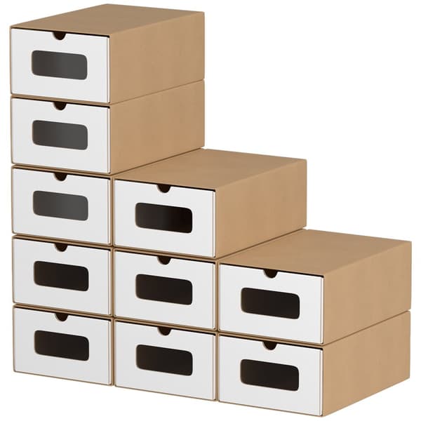 10X Stapelbara skokartonger Papperskuber 35 cm x 23 cm x 13 cm Brun/vit