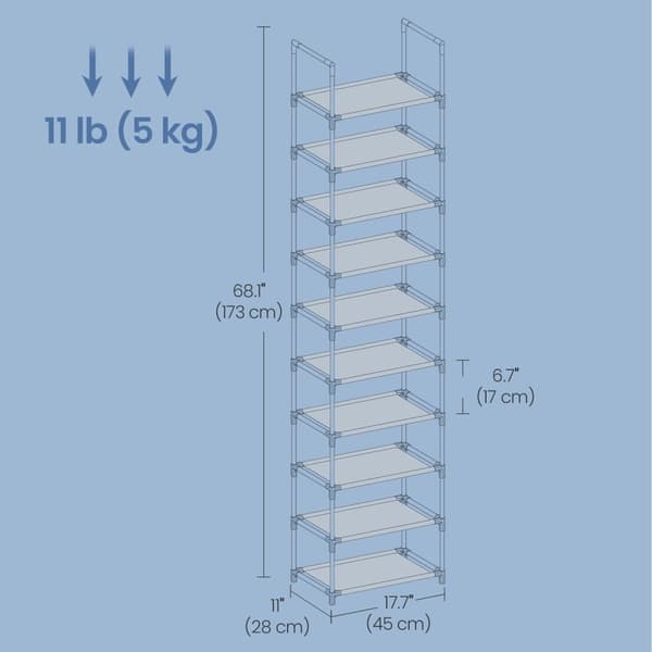 Rootz 10 Level Shoe Rack - Shoe Storage - Shoe Shelf - Space Saving Design - 45x28x173cm
