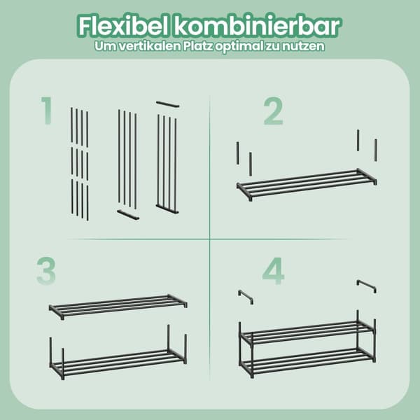 Rootz 2 Level Shoe Shelf - Metal Shoe Stand - Shoe Storage - Easy Assembly - 92 cm x 30cm x 33 cm