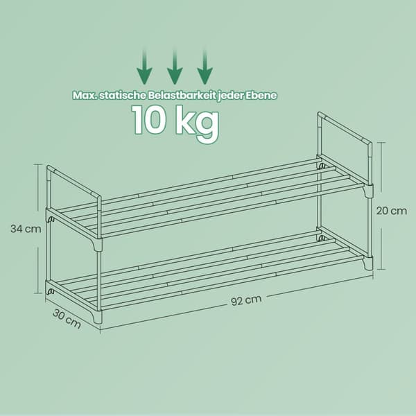 Rootz 2 Level Shoe Shelf - Metal Shoe Stand - Shoe Storage - Easy Assembly - 92 cm x 30cm x 33 cm