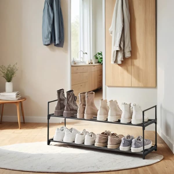 Rootz 2 Level Shoe Shelf - Metal Shoe Stand - Shoe Storage - Easy Assembly - 92 cm x 30cm x 33 cm