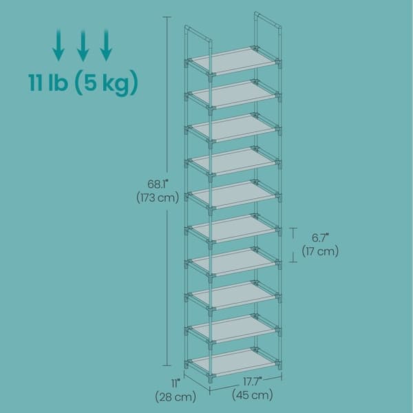 Rootz 10 -niveau sko rack - skoarrangør - fodtøj hylde - pladsbesparelse - 28 cm x 45 cm x 173 cm