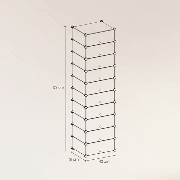 Rootz 10 -niveau sko rack - plug -in hylde - hyldesystem - stabil og holdbar - 43 cm x 31 cm x 173 cm