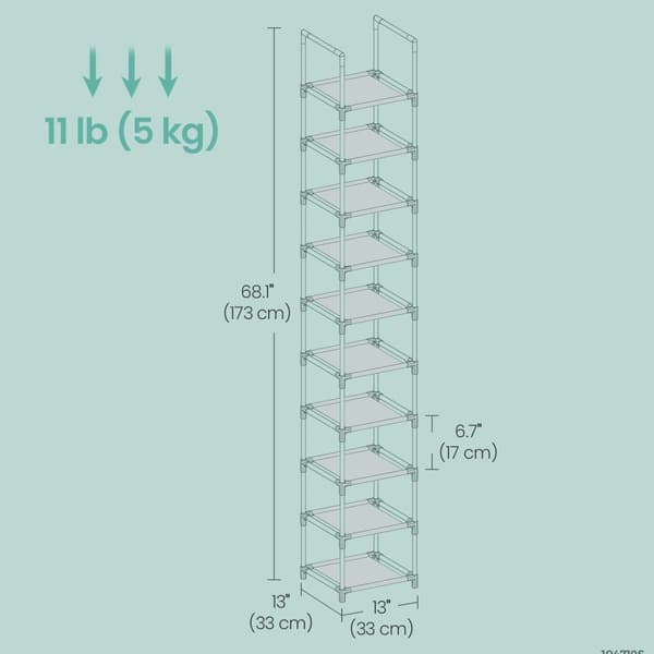 ROOTZ 10 Level Shoe Rack - Skoopbevaring - Fodtøjsarrangør - Metalrør - Rumbesparende - 33 x 33 x 173 cm