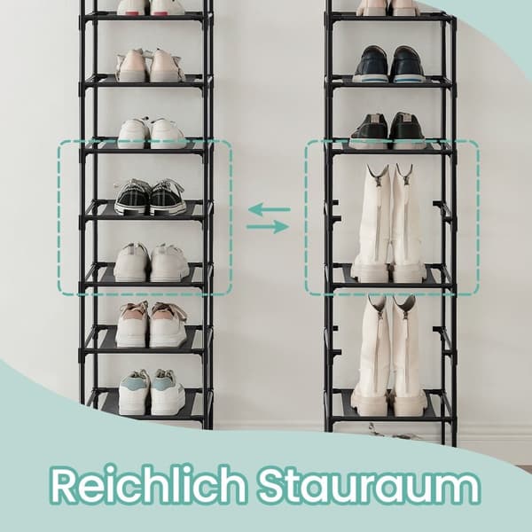 ROOTZ 10 Level Shoe Rack - Skoopbevaring - Fodtøjsarrangør - Metalrør - Rumbesparende - 33 x 33 x 173 cm