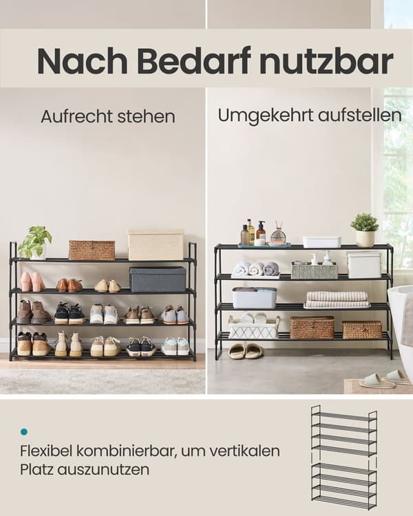 Rootz 4 Level Shoe Shelf - Shoe Rack - Shoe Organizer - Håll 25-30 par - Metallrör - Plastanslutningar - 30 cm x 117 cm x 75 cm
