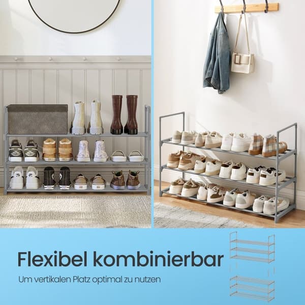 Rootz 3 -niveau skohylde - metalsko stativer - skoopbevaringsarrangør - holdbar og rumbesparende - 30 x 92 x 55 cm