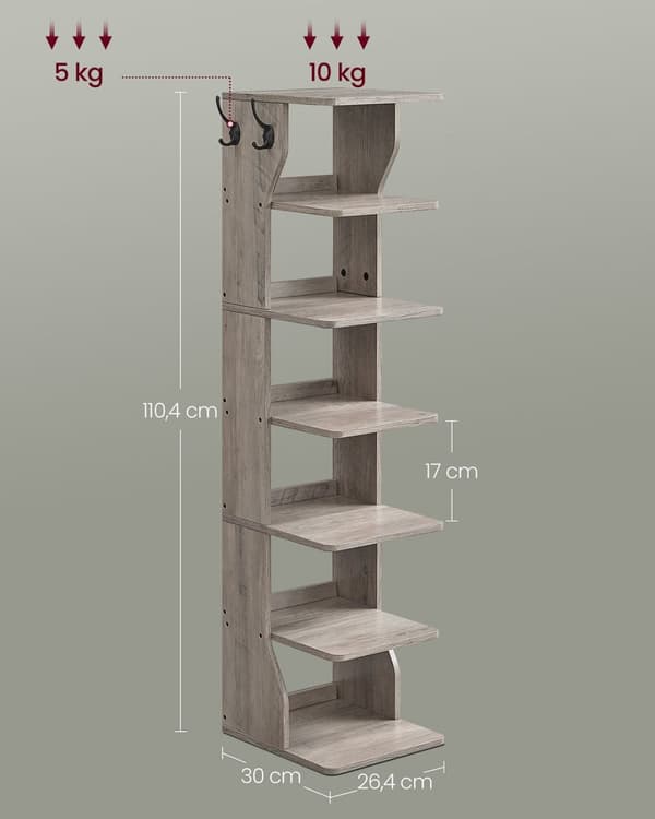 Rootz 7 -nivå smal skohylla - skonförvaringsenhet - brunskostång - rymdbesparande design - 30 x 26,4 x 110,4 cm