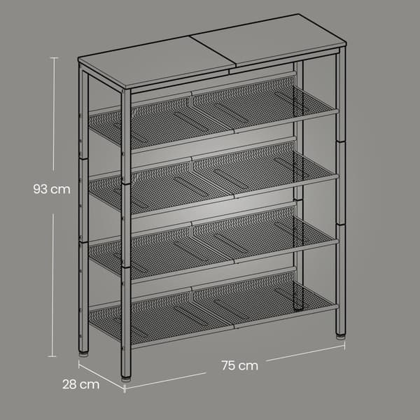 Rootz Schuhregal - Skohylde - 5 -lags skostativ - Rumbesparende opbevaring - 75 cm x 30 cm x 93 cm