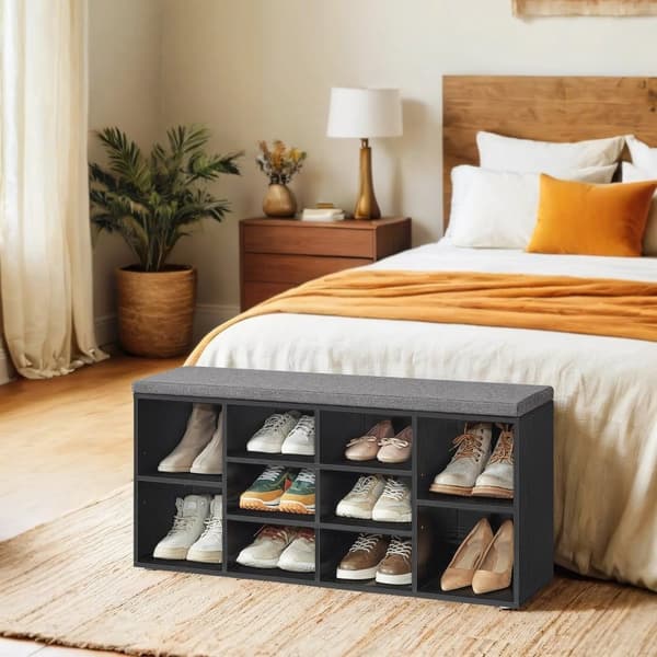 Rootz Shoe Bench - Kengän hylly - Entrway -istuimet - tilaa säästävä muotoilu - 30,1 cm x 104,1 cm x 48,1 cm - musta