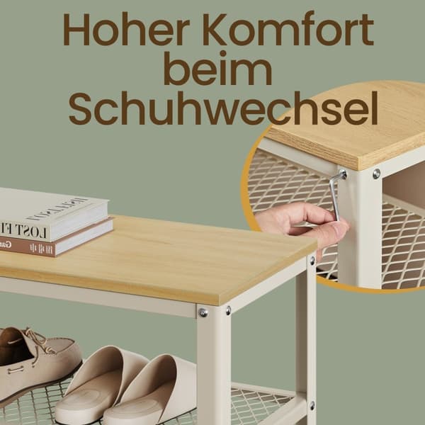 Rootz skobänk med 2 gitterhyllor - skoshyllor - sko rack - rymdbesparande design - 30 cm x 73 cm x 45 cm