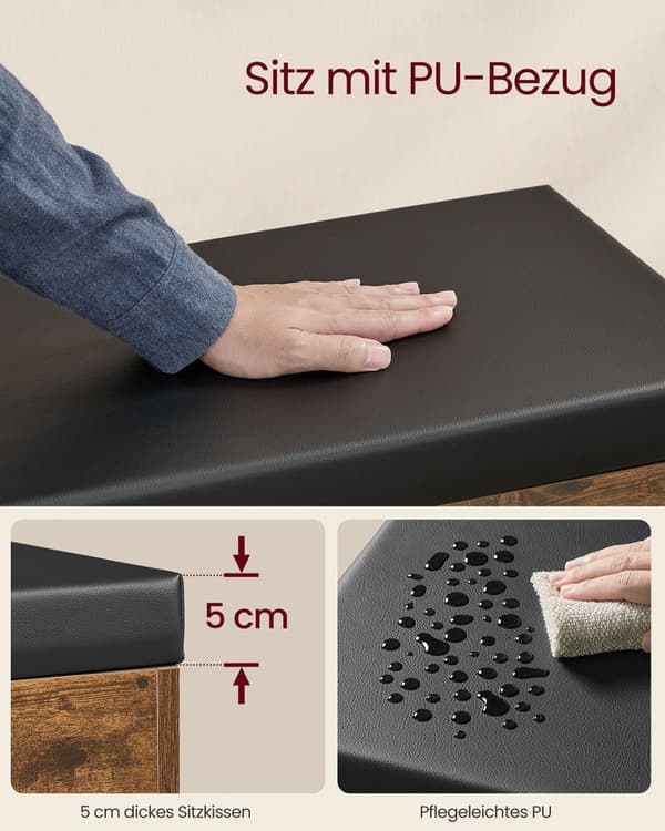 Rootz Shoe Bench - Storage Bench - Enträänijärjestelmä - Vintage Brown - 30 x 60 x 44 cm