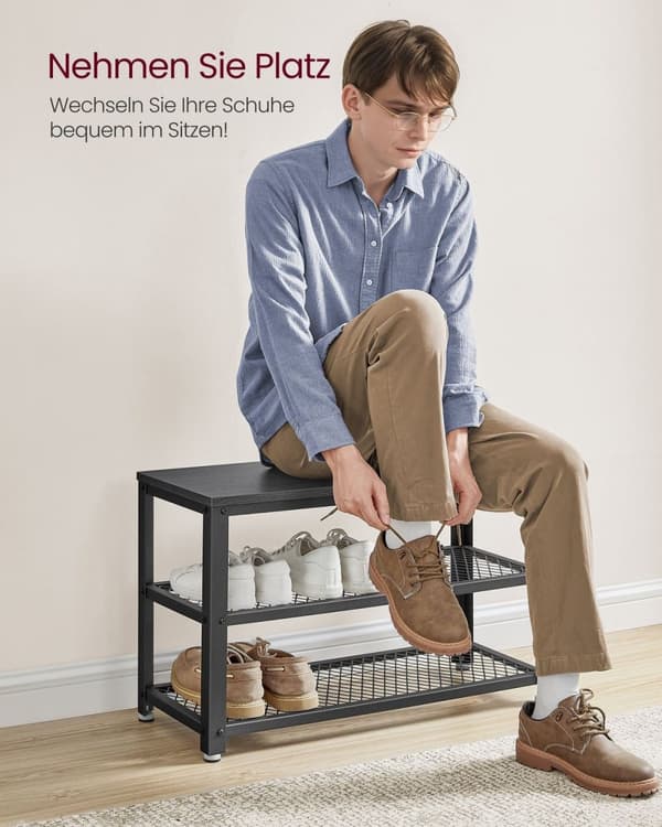 Rootz Shoe Bench - Storage Bench - Shoe Rack - Organisera skor - 30x73x45cm Black - Träflipplatta & stål