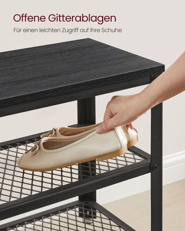 Rootz Shoe Bench - Storage Bench - Shoe Rack - Organisera skor - 30x73x45cm Black - Träflipplatta & stål