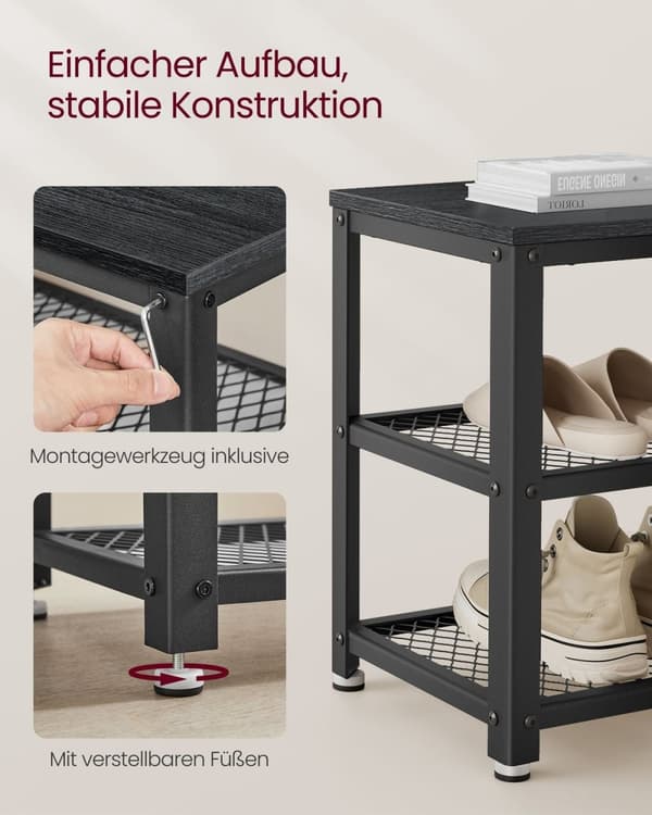 Rootz Shoe Bench - Storage Bench - Shoe Rack - Organisera skor - 30x73x45cm Black - Träflipplatta & stål