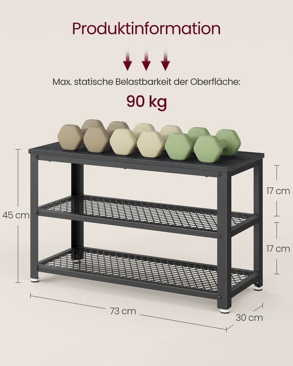 Rootz Shoe Bench - Storage Bench - Shoe Rack - Organisera skor - 30x73x45cm Black - Träflipplatta & stål