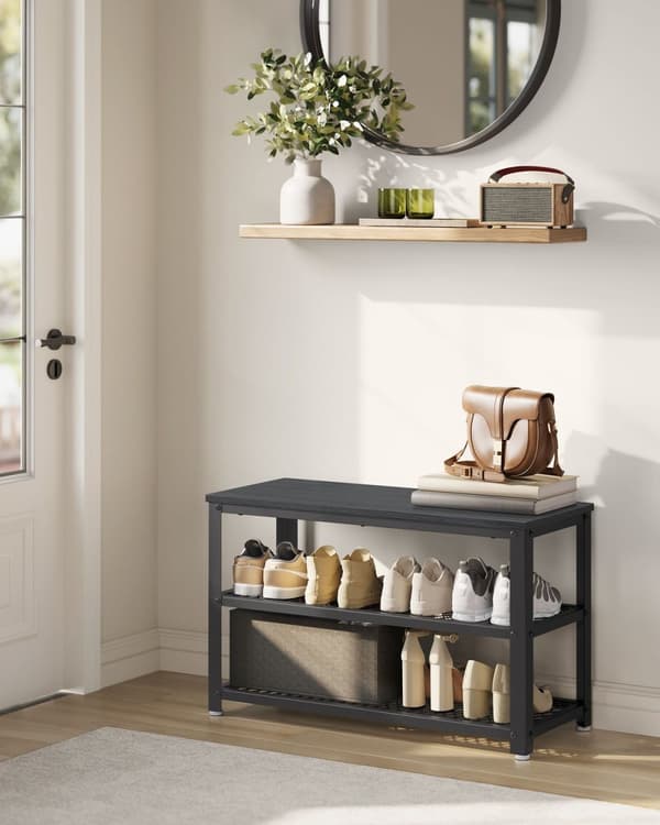 Rootz Shoe Bench - Storage Bench - Shoe Rack - Organisera skor - 30x73x45cm Black - Träflipplatta & stål