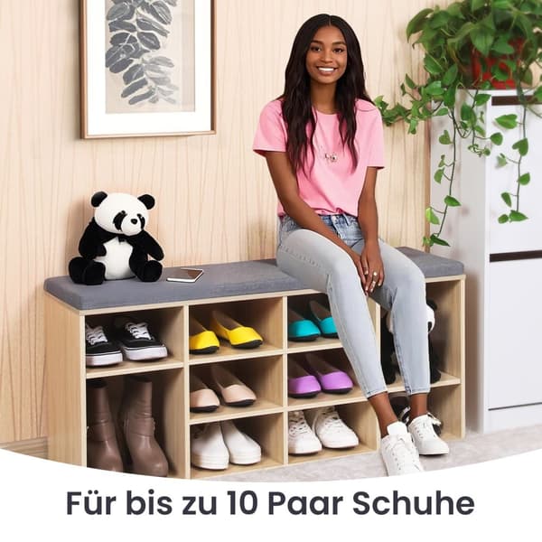 Rootz Shoe Bench - Kengän hylly - Tilaa säästävä säilytys - 10 osastoa - 104 x 30 x 48 cm - puun ulkoasu
