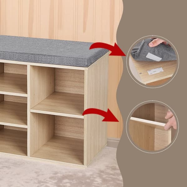 Rootz Shoe Bench - Kengän hylly - Tilaa säästävä säilytys - 10 osastoa - 104 x 30 x 48 cm - puun ulkoasu
