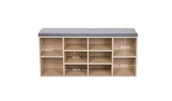 Rootz Shoe Bench - Kengän hylly - Tilaa säästävä säilytys - 10 osastoa - 104 x 30 x 48 cm - puun ulkoasu