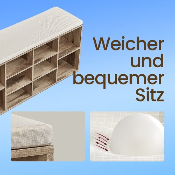 Rootz Shoe Bench - Skohylde - Indgangssæder - Organiser sko - 30,1 cm x 104,1 cm x 48,1 cm - Kamelbrun linnimitet