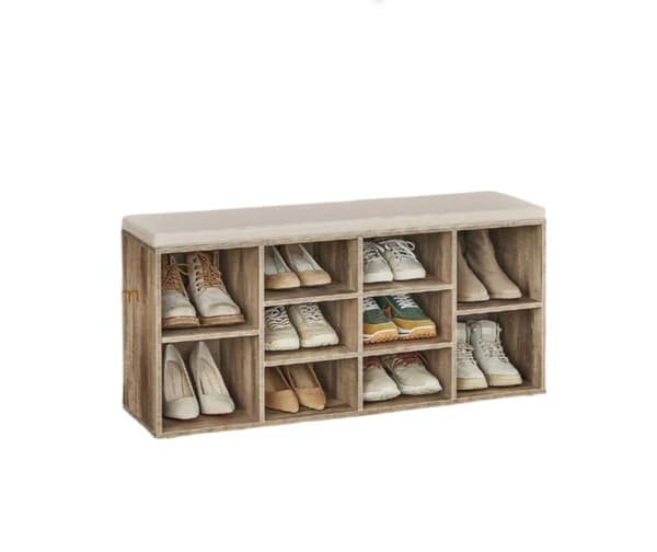Rootz Shoe Bench - Skohylde - Indgangssæder - Organiser sko - 30,1 cm x 104,1 cm x 48,1 cm - Kamelbrun linnimitet