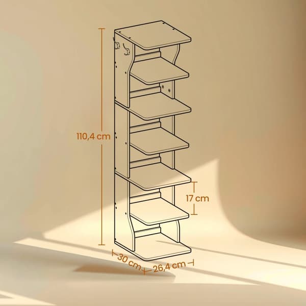 Rootz Schuhregal - smal stående hylla - Space -Saving Shoe Storage - 7 nivåer - 30 x 26,4 x 110,4 cm