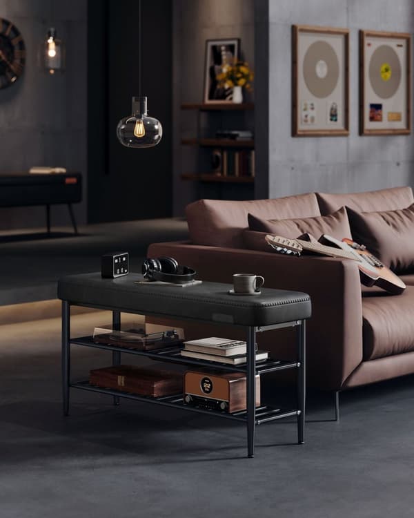 Rootz Shoe Bench - Jalkineiden järjestäjä - sisäänkäynnin istuin - Kestävä teräs ja PU -nahka - 30 x 100 x 50 cm