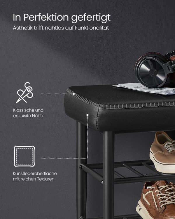 Rootz Shoe Bench - Jalkineiden järjestäjä - sisäänkäynnin istuin - Kestävä teräs ja PU -nahka - 30 x 100 x 50 cm