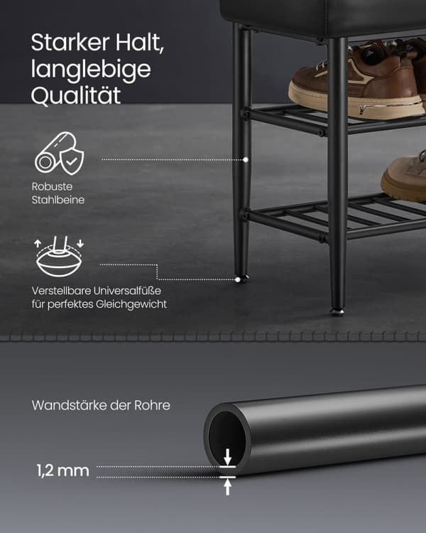 Rootz Shoe Bench - Jalkineiden järjestäjä - sisäänkäynnin istuin - Kestävä teräs ja PU -nahka - 30 x 100 x 50 cm