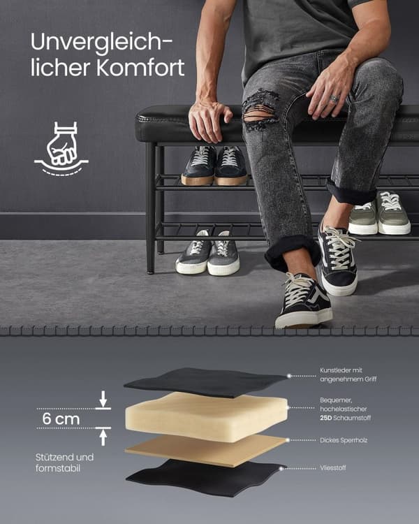 Rootz Shoe Bench - Jalkineiden järjestäjä - sisäänkäynnin istuin - Kestävä teräs ja PU -nahka - 30 x 100 x 50 cm