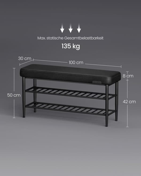 Rootz Shoe Bench - Jalkineiden järjestäjä - sisäänkäynnin istuin - Kestävä teräs ja PU -nahka - 30 x 100 x 50 cm