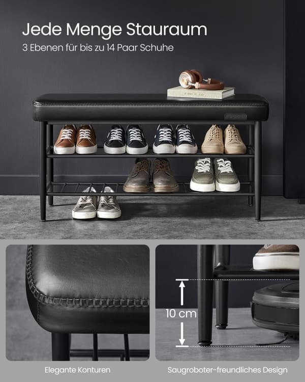 Rootz Shoe Bench - Jalkineiden järjestäjä - sisäänkäynnin istuin - Kestävä teräs ja PU -nahka - 30 x 100 x 50 cm
