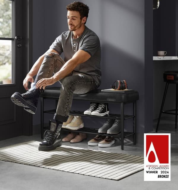 Rootz Shoe Bench - Jalkineiden järjestäjä - sisäänkäynnin istuin - Kestävä teräs ja PU -nahka - 30 x 100 x 50 cm