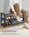 Pikkukuva 3 / 6: Rootz Shoe Bench - Jalkineiden järjestäjä - Kengän säilytys - 2 hilahyllyä - tukeva suunnittelu - 30 x 100 x 45 cm - harmaa -musta
