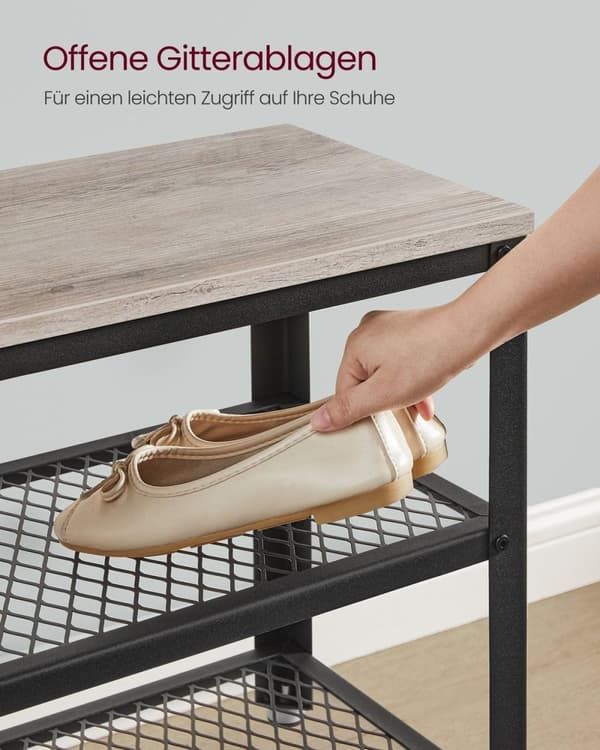 Rootz Shoe Bench - Jalkineiden järjestäjä - Kengän säilytys - 2 hilahyllyä - tukeva suunnittelu - 30 x 100 x 45 cm - harmaa -musta
