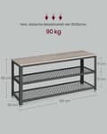 Pikkukuva 6 / 6: Rootz Shoe Bench - Jalkineiden järjestäjä - Kengän säilytys - 2 hilahyllyä - tukeva suunnittelu - 30 x 100 x 45 cm - harmaa -musta