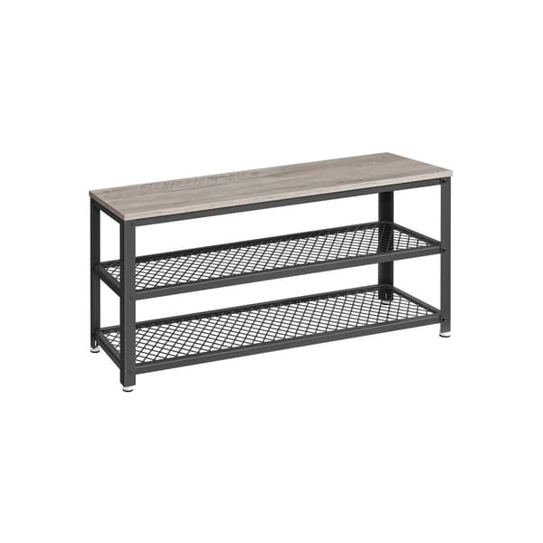 Rootz Shoe Bench - Jalkineiden järjestäjä - Kengän säilytys - 2 hilahyllyä - tukeva suunnittelu - 30 x 100 x 45 cm - harmaa -musta