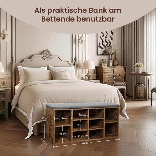 Rootz Shoe Bench - Skohylde - Rumbesparende arrangør - 10 rum - 104 cm x 30 cm x 48 cm for optimal opbevaring