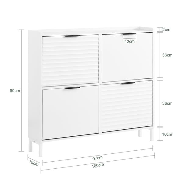 SoBuy Kenkäkaappi 4 ovea | Tilaa 8-12 kenkäparia – Käytävään ja makuuhuoneeseen 100x19x90cm FSR197-W