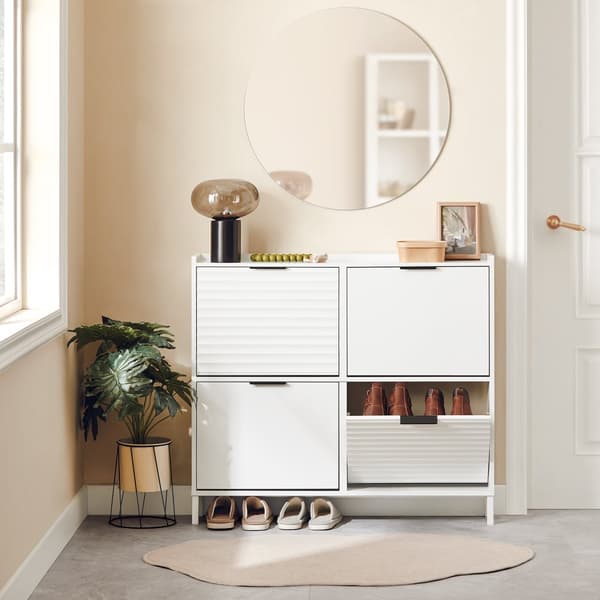 SoBuy Kenkäkaappi 4 ovea | Tilaa 8-12 kenkäparia – Käytävään ja makuuhuoneeseen 100x19x90cm FSR197-W
