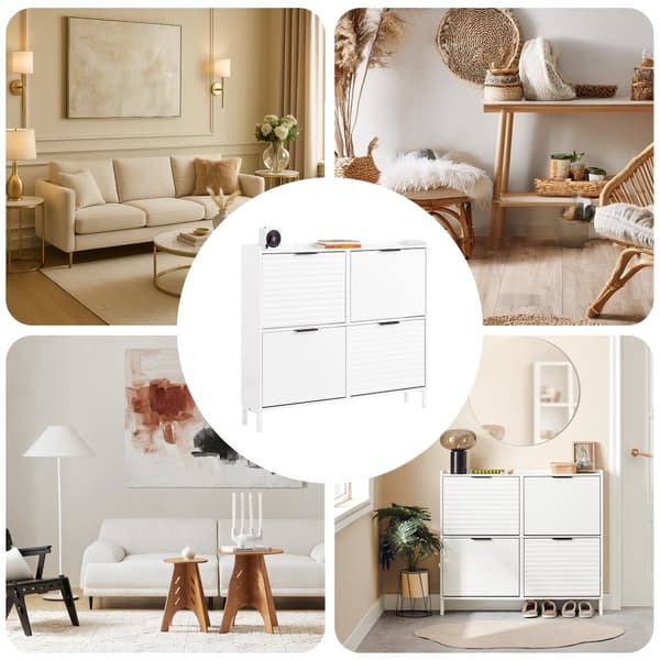 SoBuy Kenkäkaappi 4 ovea | Tilaa 8-12 kenkäparia – Käytävään ja makuuhuoneeseen 100x19x90cm FSR197-W