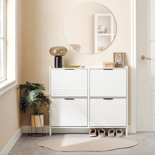 SoBuy Kenkäkaappi 4 ovea | Tilaa 8-12 kenkäparia – Käytävään ja makuuhuoneeseen 100x19x90cm FSR197-W