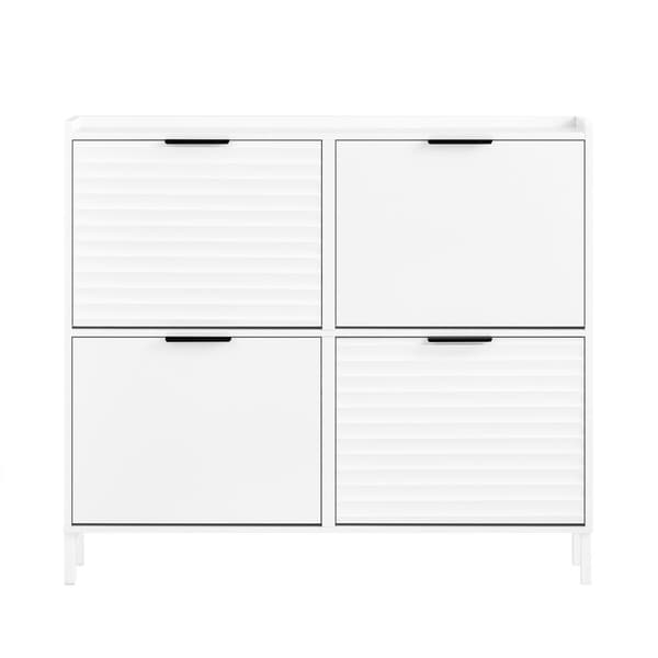 SoBuy Kenkäkaappi 4 ovea | Tilaa 8-12 kenkäparia – Käytävään ja makuuhuoneeseen 100x19x90cm FSR197-W