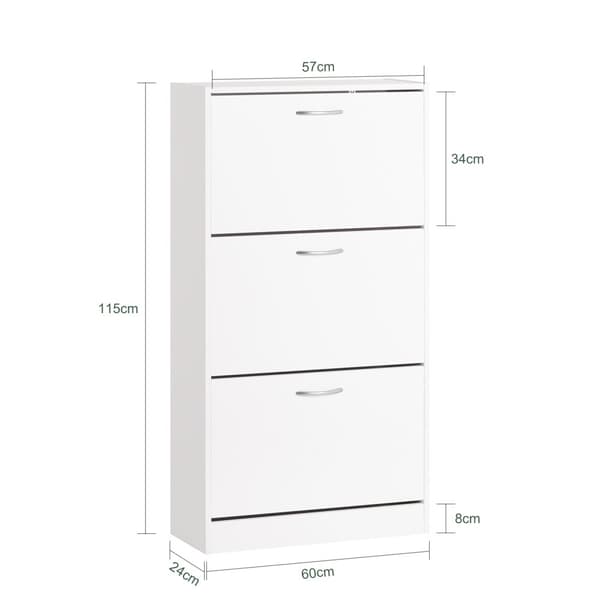 SoBuy Kapea Kenkäkaappi 3 Ovea – Valkoinen Säilytyskaappi Eteiseen 60x24x115cm FSR110-W