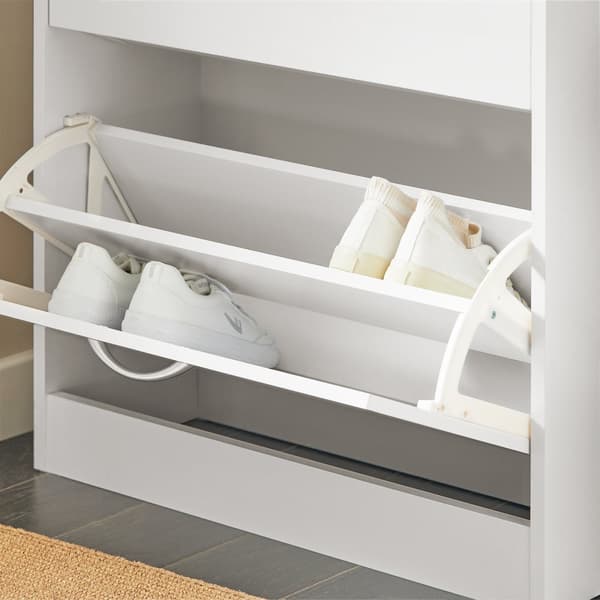 SoBuy Kapea Kenkäkaappi 3 Ovea – Valkoinen Säilytyskaappi Eteiseen 60x24x115cm FSR110-W