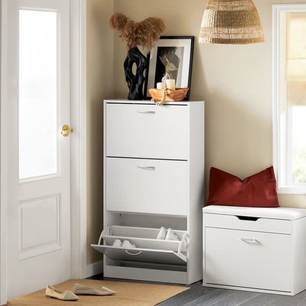 SoBuy Kapea Kenkäkaappi 3 Ovea – Valkoinen Säilytyskaappi Eteiseen 60x24x115cm FSR110-W